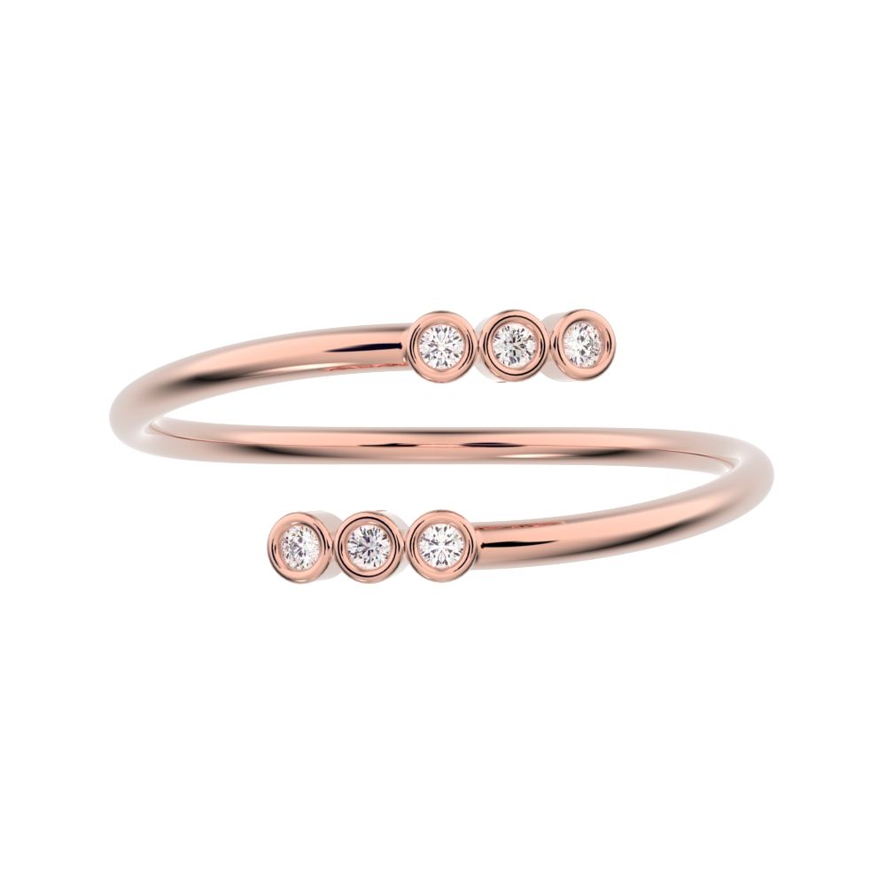 0.06 ct Round Cut Simulated Clear Diamond dainty Minimalist adjustable bezel spiral 14K / 18K Solid Rose Gold everyday wedding band