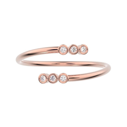 0.06 ct Round Cut Simulated Clear Diamond dainty Minimalist adjustable bezel spiral 14K / 18K Solid Rose Gold everyday wedding band