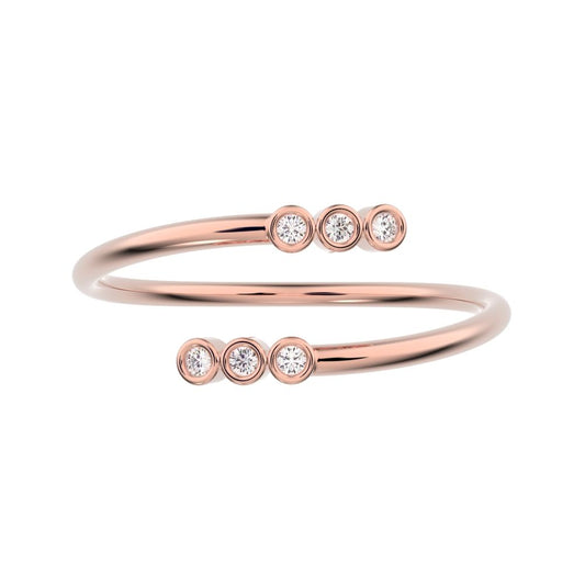 0.06 ct Round Cut Moissanite dainty Minimalist adjustable bezel spiral 14K / 18K Solid Rose Gold everyday wedding band