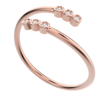0.06 ct Round Cut Moissanite dainty Minimalist adjustable bezel spiral 14K / 18K Solid Rose Gold everyday wedding band