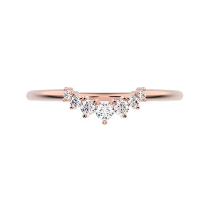 0.105 ct Round Cut Moissanite dainty Minimalist curved Stackable Constellation cluster arc 14K / 18K Solid Rose Gold everyday wedding band