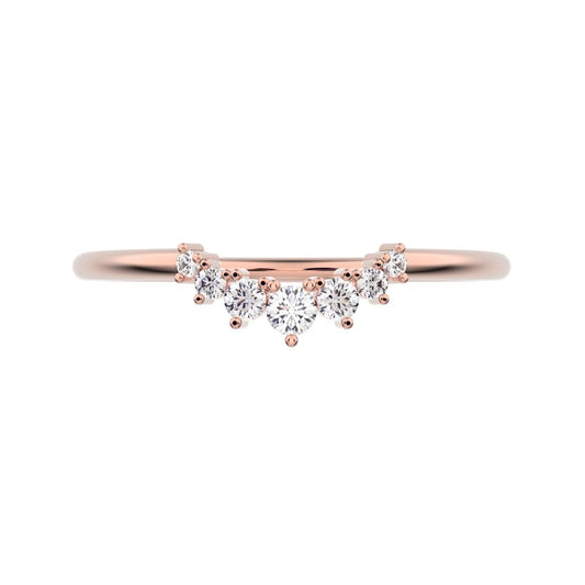 0.105 ct Round Cut Moissanite dainty Minimalist curved Stackable Constellation cluster arc 14K / 18K Solid Rose Gold everyday wedding band