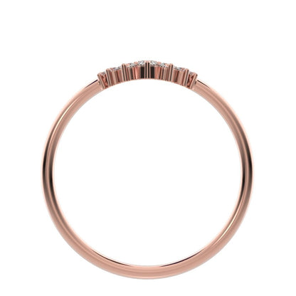 0.105 ct Round Cut Simulated Clear Diamond dainty Minimalist curved Stackable cluster arc 14K / 18K Solid Rose Gold everyday wedding band