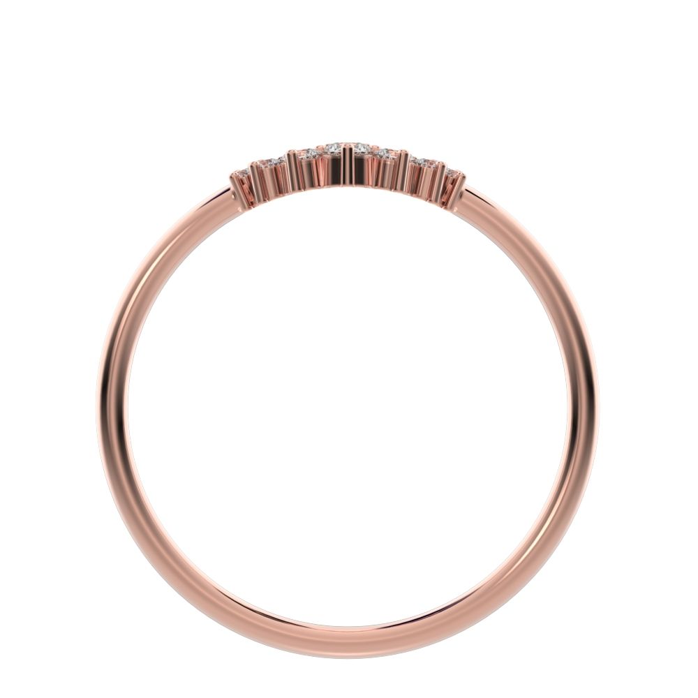 0.105 ct Round Cut Moissanite dainty Minimalist curved Stackable Constellation cluster arc 14K / 18K Solid Rose Gold everyday wedding band
