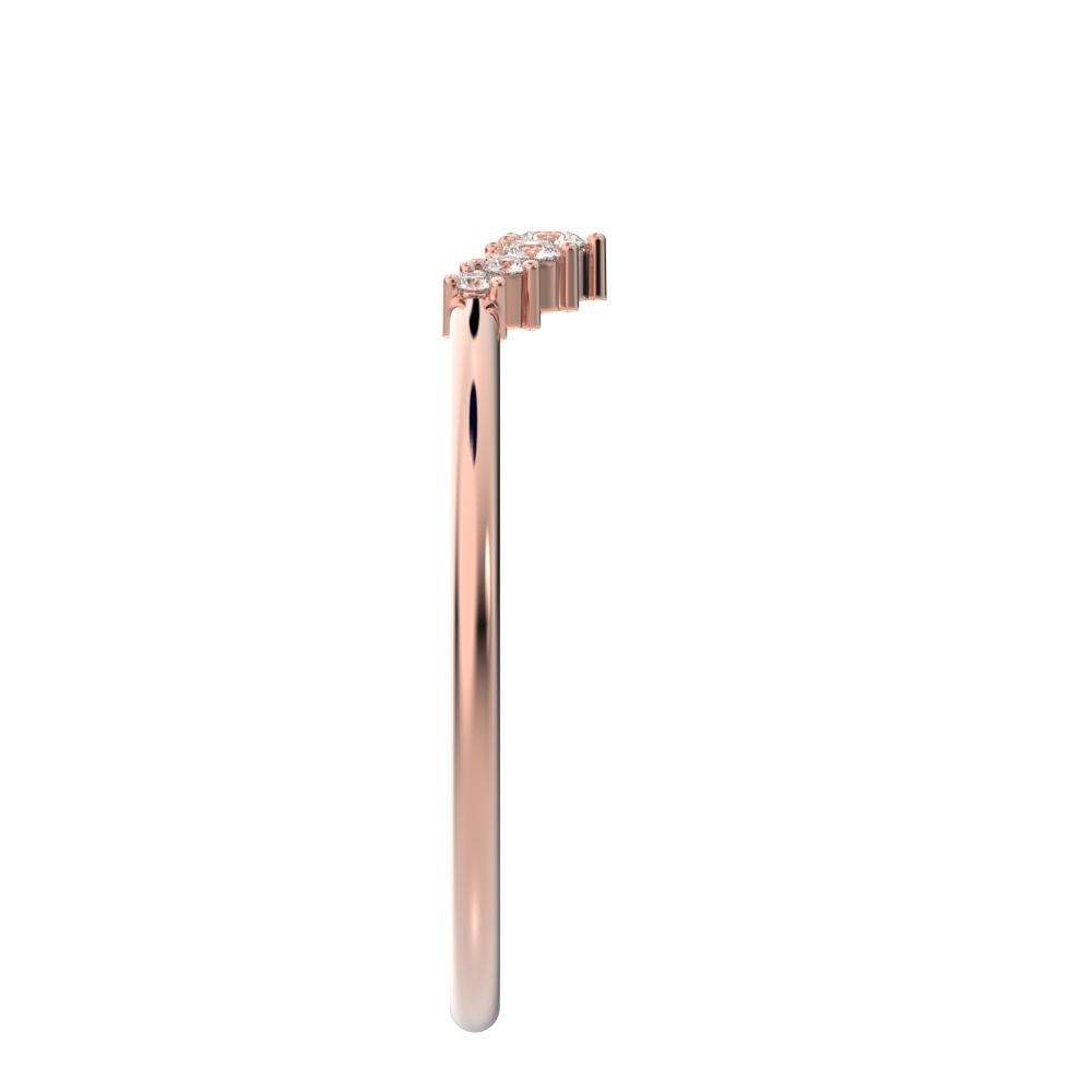 0.105 ct Round Cut Simulated Clear Diamond dainty Minimalist curved Stackable cluster arc 14K / 18K Solid Rose Gold everyday wedding band