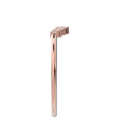 0.105 ct Round Cut Simulated Clear Diamond dainty Minimalist curved Stackable cluster arc 14K / 18K Solid Rose Gold everyday wedding band