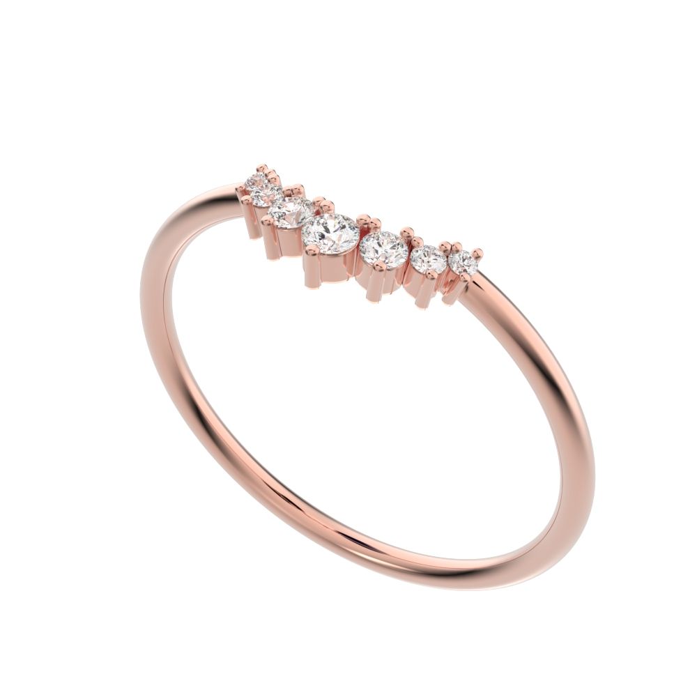 0.105 ct Round Cut Moissanite dainty Minimalist curved Stackable Constellation cluster arc 14K / 18K Solid Rose Gold everyday wedding band