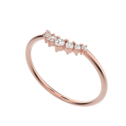 0.105 ct Round Cut Moissanite dainty Minimalist curved Stackable Constellation cluster arc 14K / 18K Solid Rose Gold everyday wedding band