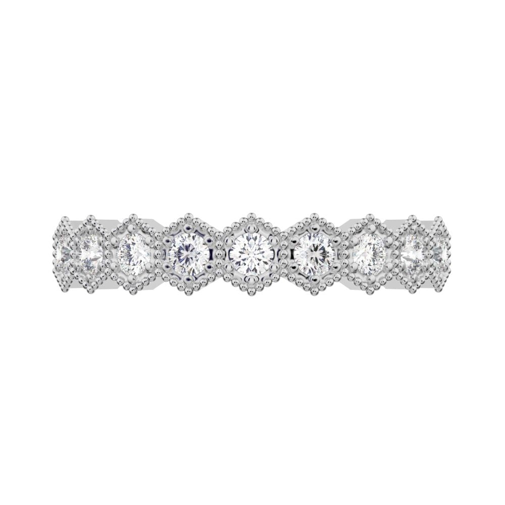 0.27 ct Round Cut Moissanite dainty Minimalist hexagon Stackable hexagon half eternity 14K / 18K Solid White Gold everyday wedding band