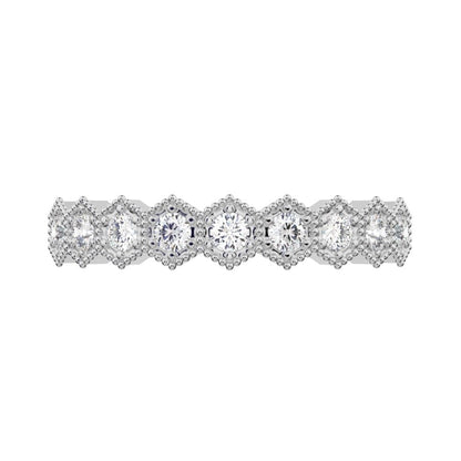 0.27 ct Round Cut Moissanite dainty Minimalist hexagon Stackable hexagon half eternity 14K / 18K Solid White Gold everyday wedding band