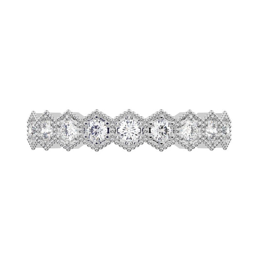 0.27 ct Round Cut Moissanite dainty Minimalist hexagon Stackable hexagon half eternity 14K / 18K Solid White Gold everyday wedding band