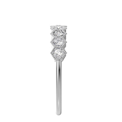 0.27 ct Round Cut Moissanite dainty Minimalist hexagon Stackable hexagon half eternity 14K / 18K Solid White Gold everyday wedding band