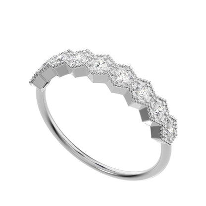 0.27 ct Round Cut Moissanite dainty Minimalist hexagon Stackable hexagon half eternity 14K / 18K Solid White Gold everyday wedding band