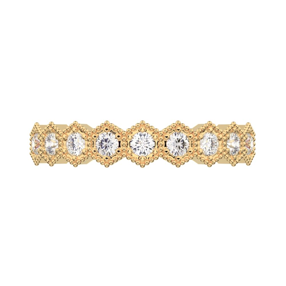 0.27 ct Round Cut Moissanite dainty Minimalist hexagon Stackable hexagon half eternity 14K / 18K Solid Yellow Gold everyday wedding band