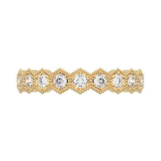 0.27 ct Round Cut Moissanite dainty Minimalist hexagon Stackable hexagon half eternity 14K / 18K Solid Yellow Gold everyday wedding band