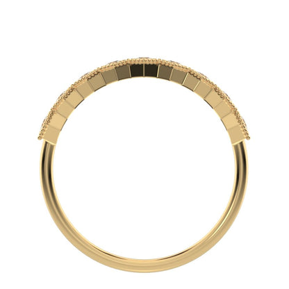 0.27 ct Round Cut Moissanite dainty Minimalist hexagon Stackable hexagon half eternity 14K / 18K Solid Yellow Gold everyday wedding band