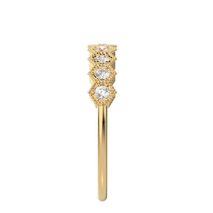 0.27 ct Round Cut Moissanite dainty Minimalist hexagon Stackable hexagon half eternity 14K / 18K Solid Yellow Gold everyday wedding band
