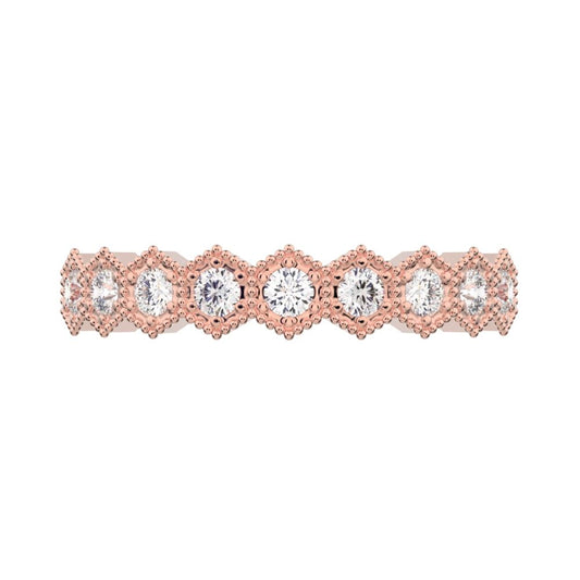 0.27Ct Round Cut Simulated Clear Diamond Minimalist hexagon Stackable hexagon half eternity 14K / 18K Solid Rose Gold everyday wedding band
