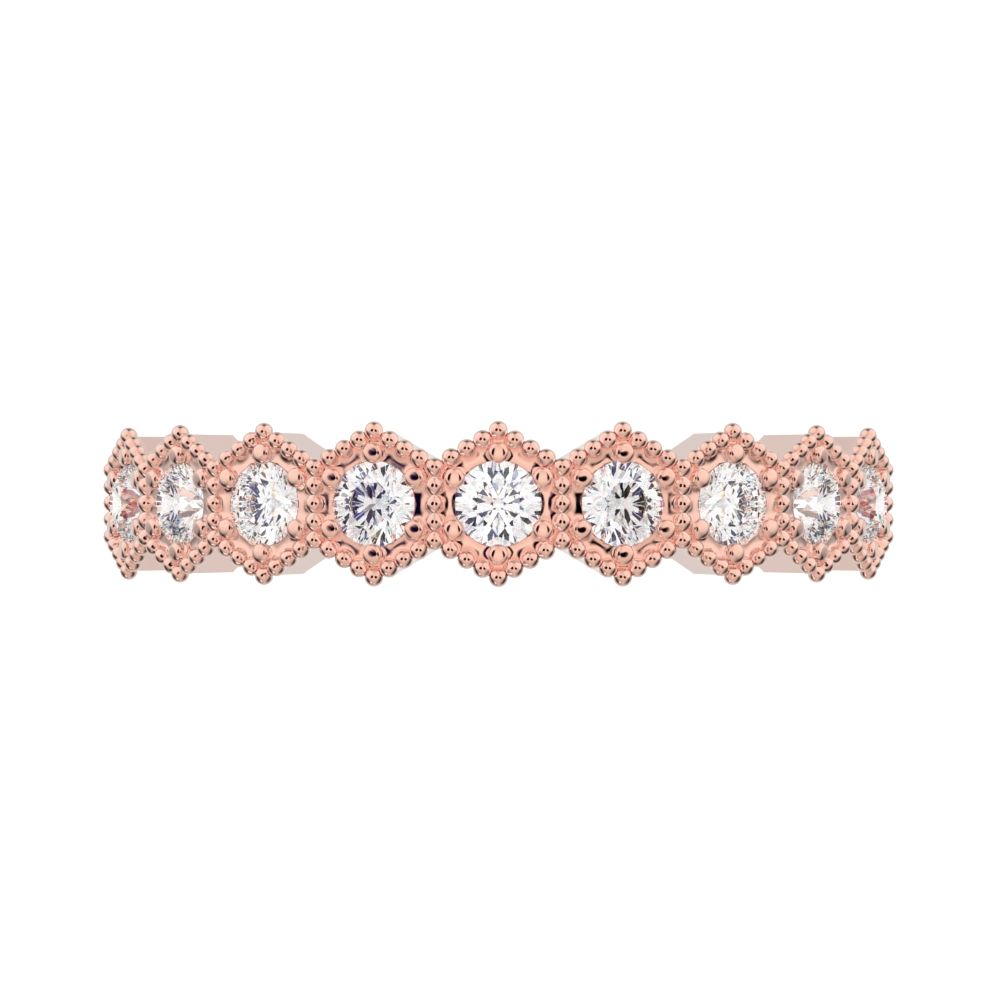 0.27 ct Round Cut Moissanite dainty Minimalist hexagon Stackable hexagon half eternity 14K / 18K Solid Rose Gold everyday wedding band