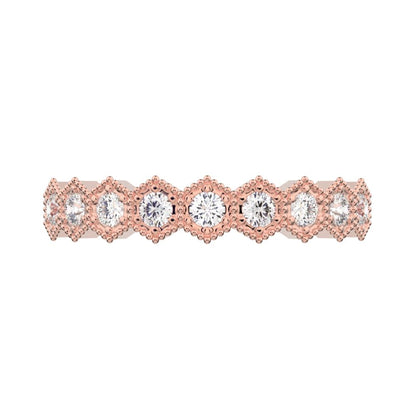 0.27 ct Round Cut Moissanite dainty Minimalist hexagon Stackable hexagon half eternity 14K / 18K Solid Rose Gold everyday wedding band