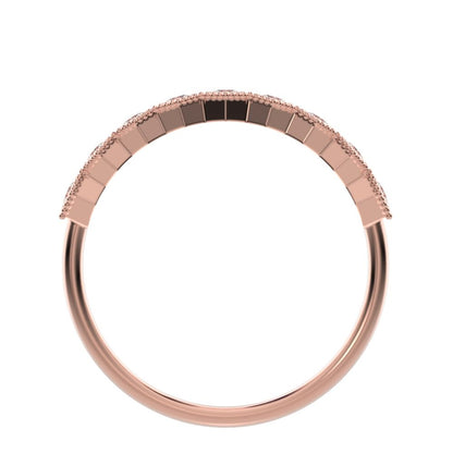 0.27Ct Round Cut Simulated Clear Diamond Minimalist hexagon Stackable hexagon half eternity 14K / 18K Solid Rose Gold everyday wedding band