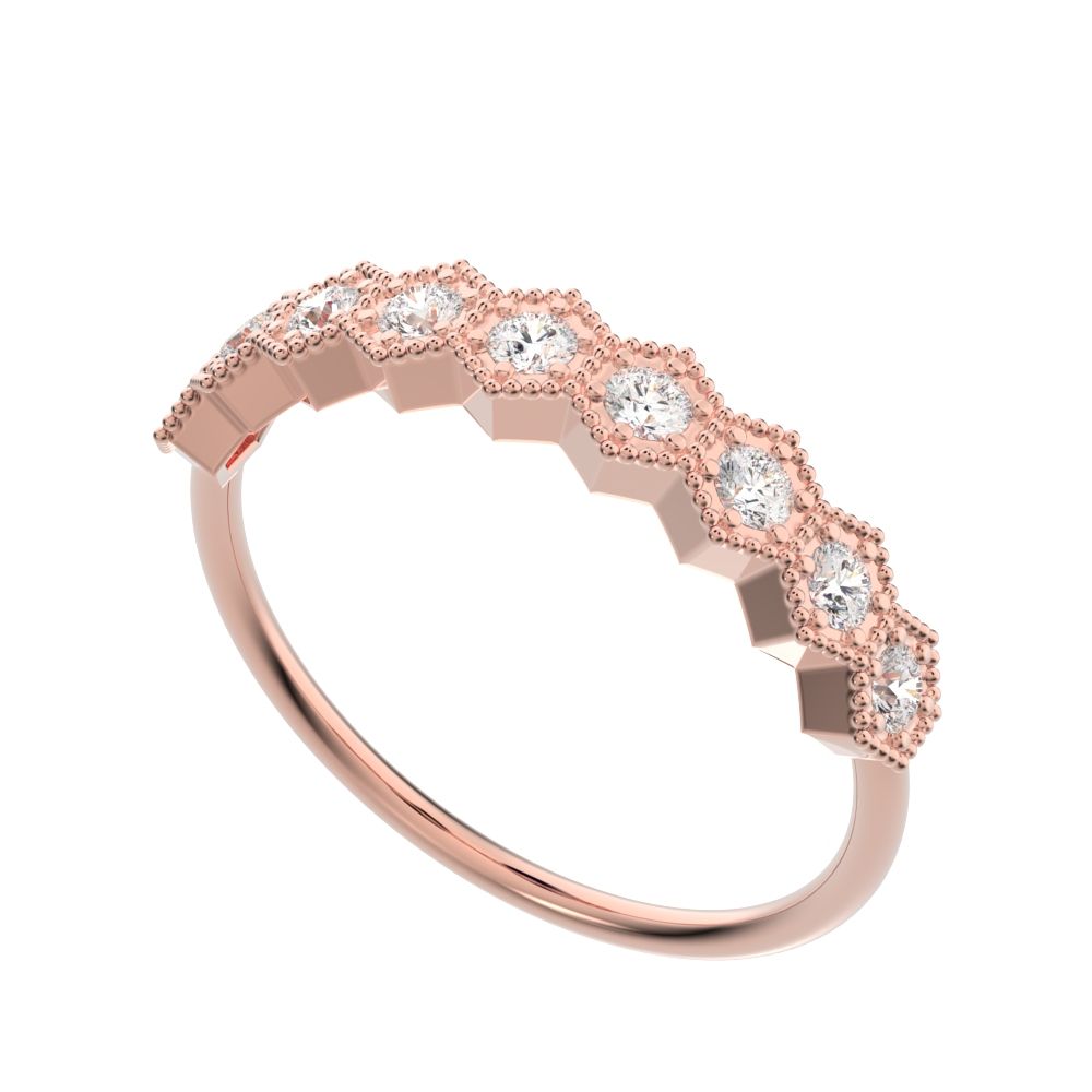 0.27Ct Round Cut Simulated Clear Diamond Minimalist hexagon Stackable hexagon half eternity 14K / 18K Solid Rose Gold everyday wedding band