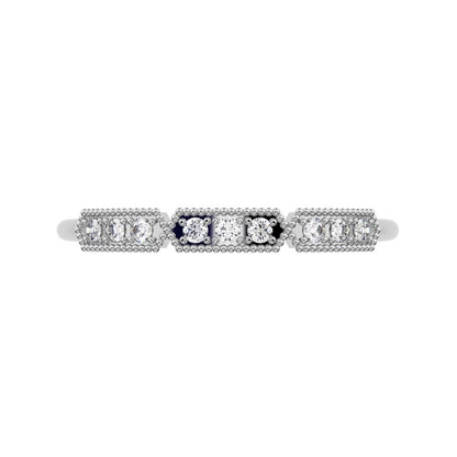 0.09Ct Round Cut Moissanite dainty Minimalist bar Stackable Art Deco Milgrain light 14K / 18K Solid White Gold everyday wedding band