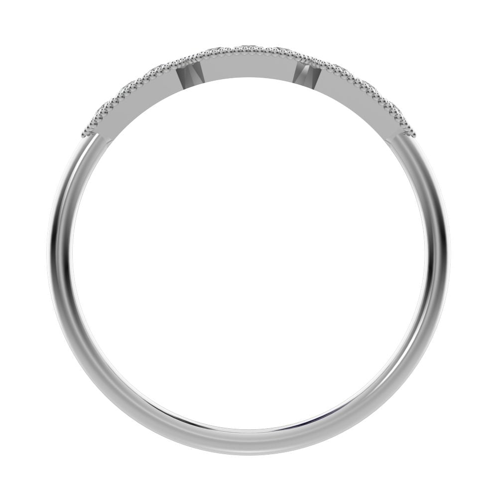 0.09Ct Round Cut Moissanite dainty Minimalist bar Stackable Art Deco Milgrain light 14K / 18K Solid White Gold everyday wedding band