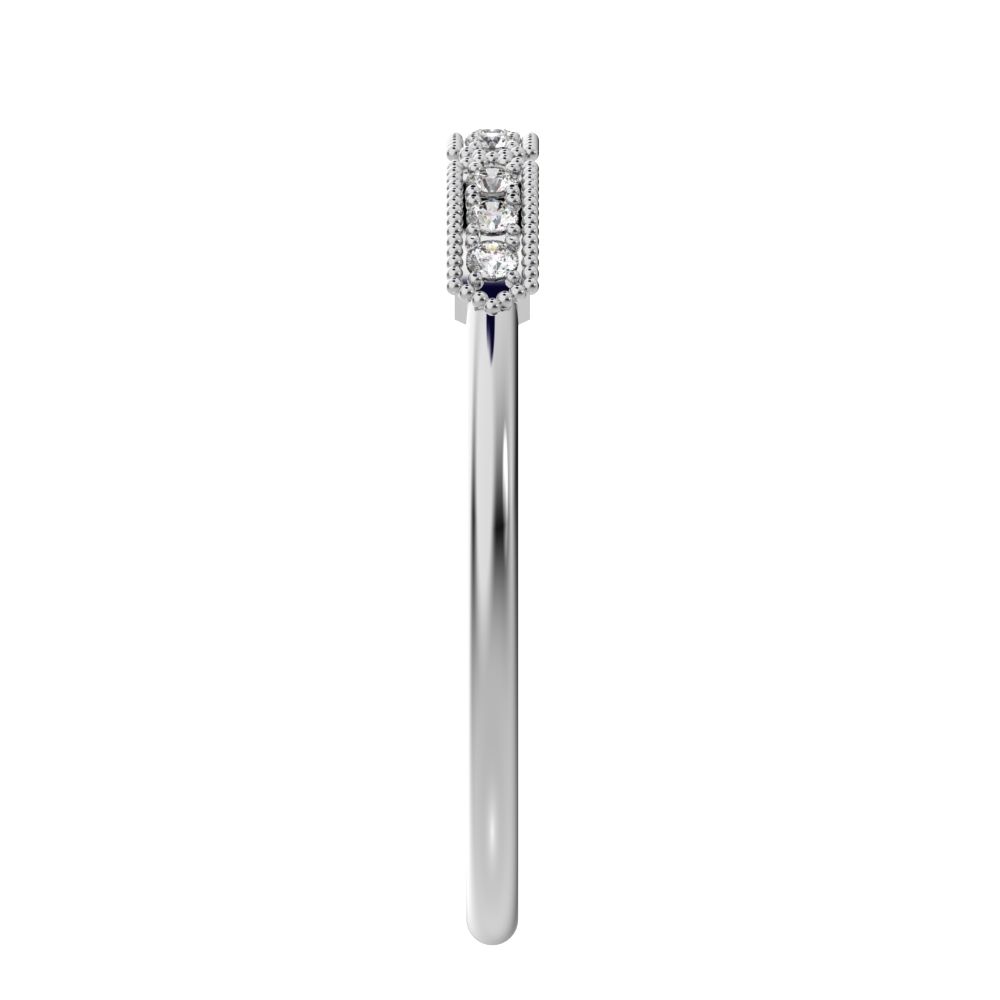 0.09Ct Round Cut Simulated Clear Diamond dainty bar Stackable Art Deco Milgrain light 14K / 18K Solid White Gold everyday wedding band