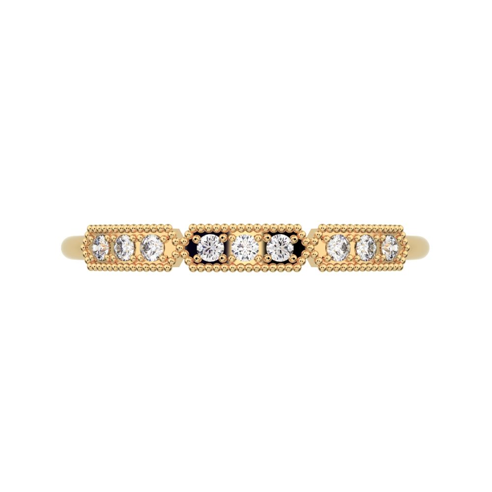 0.09Ct Round Cut Simulated Clear Diamond dainty bar Stackable Art Deco Milgrain light 14K / 18K Solid Yellow Gold everyday wedding band