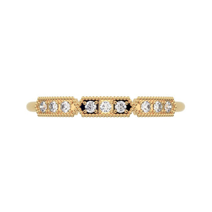 0.09Ct Round Cut Simulated Clear Diamond dainty bar Stackable Art Deco Milgrain light 14K / 18K Solid Yellow Gold everyday wedding band