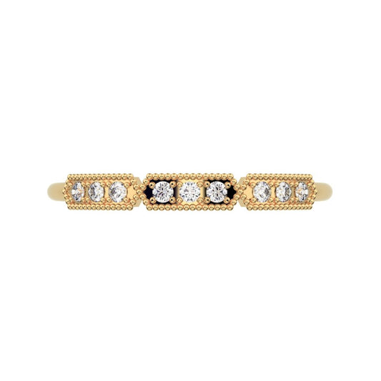 0.09Ct Round Cut Moissanite dainty Minimalist bar Stackable Art Deco Milgrain light 14K / 18K Solid Yellow Gold everyday wedding band