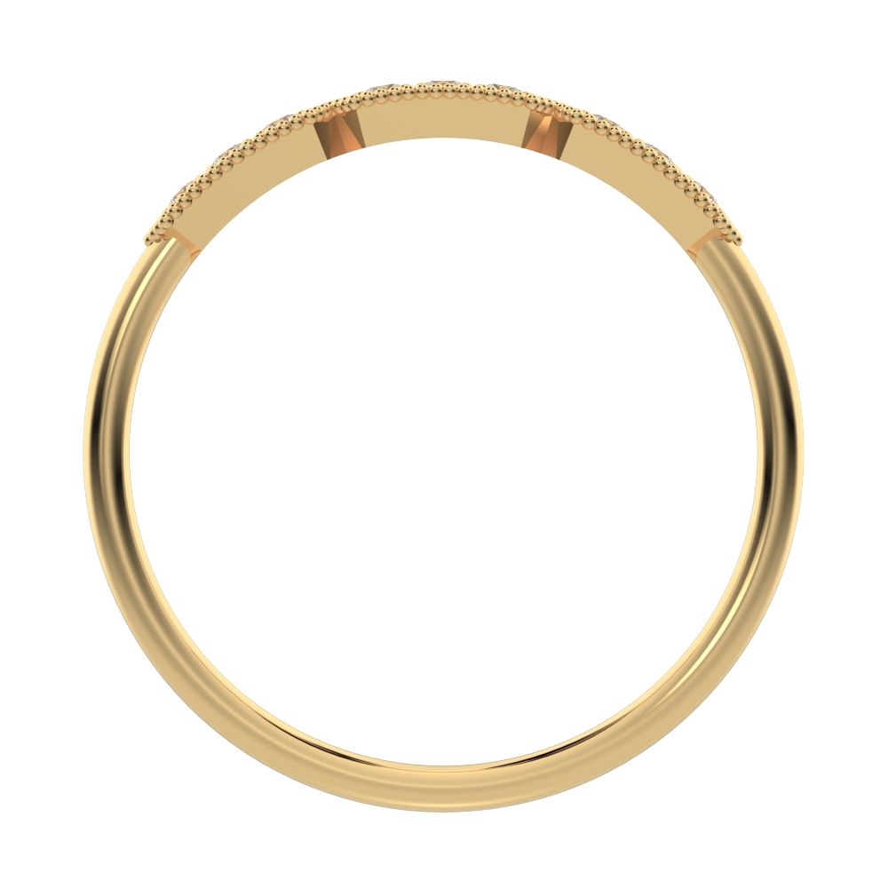 0.09Ct Round Cut Moissanite dainty Minimalist bar Stackable Art Deco Milgrain light 14K / 18K Solid Yellow Gold everyday wedding band