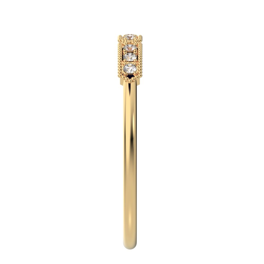 0.09Ct Round Cut Simulated Clear Diamond dainty bar Stackable Art Deco Milgrain light 14K / 18K Solid Yellow Gold everyday wedding band