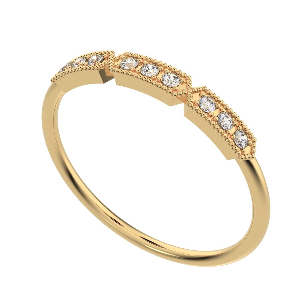 0.09Ct Round Cut Simulated Clear Diamond dainty bar Stackable Art Deco Milgrain light 14K / 18K Solid Yellow Gold everyday wedding band