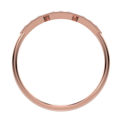 0.09Ct Round Cut Simulated Clear Diamond dainty bar Stackable Art Deco Milgrain light 14K / 18K Solid Rose Gold everyday wedding band
