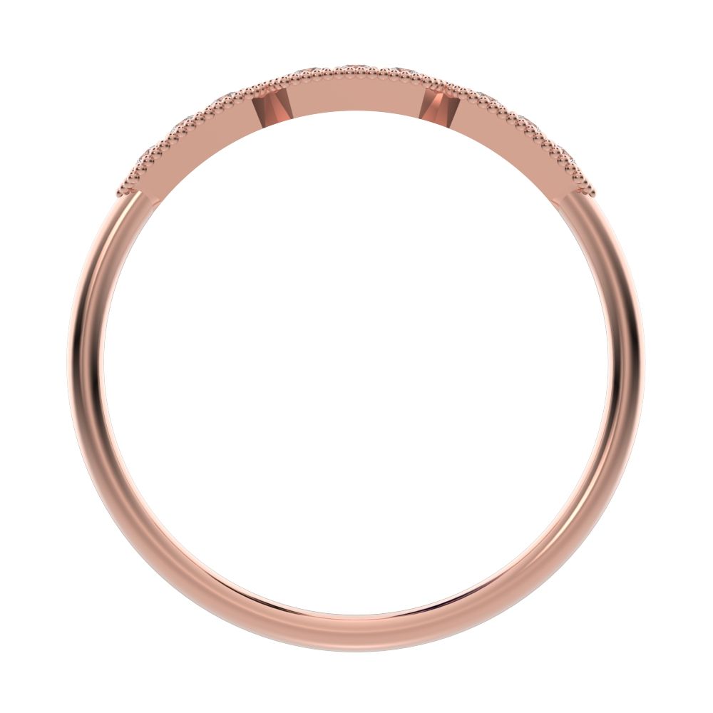 0.09Ct Round Cut Moissanite dainty Minimalist bar Stackable Art Deco Vintage Milgrain light 14K / 18K Solid Rose Gold everyday wedding band