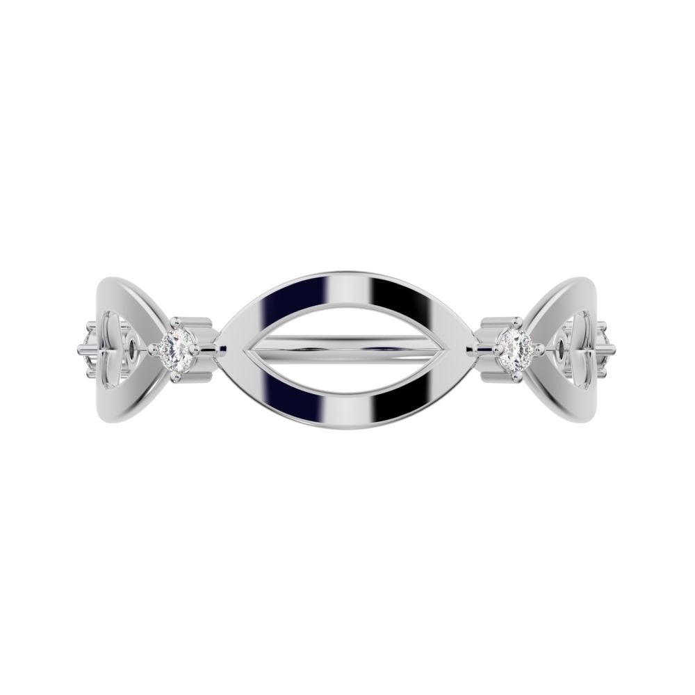 0.06 ct Round Cut Moissanite dainty Minimalist eye infinity splint shank light 14K / 18K Solid White Gold everyday wedding band