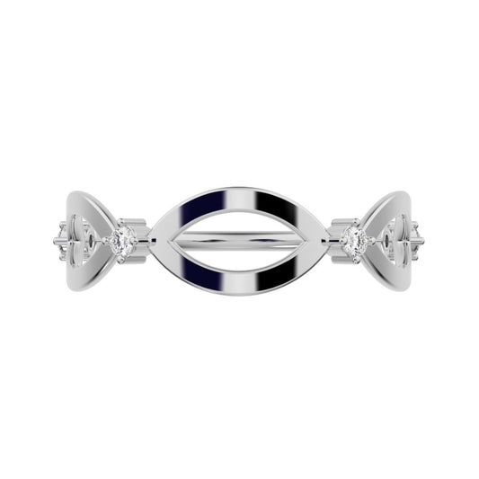 0.06 ct Round Cut Moissanite dainty Minimalist eye infinity splint shank light 14K / 18K Solid White Gold everyday wedding band