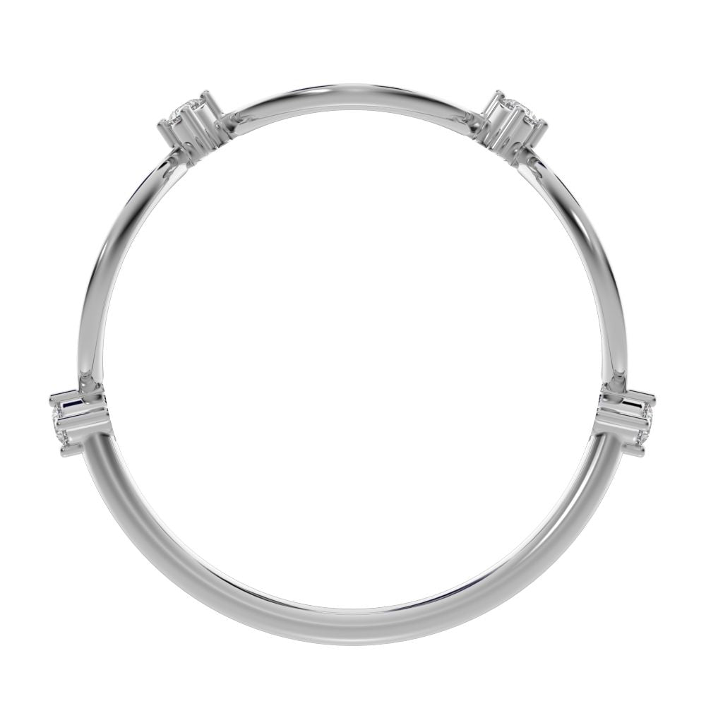 0.06 ct Round Cut Moissanite dainty Minimalist eye infinity splint shank light 14K / 18K Solid White Gold everyday wedding band
