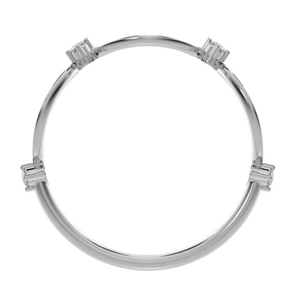 0.06 ct Round Cut Moissanite dainty Minimalist eye infinity splint shank light 14K / 18K Solid White Gold everyday wedding band