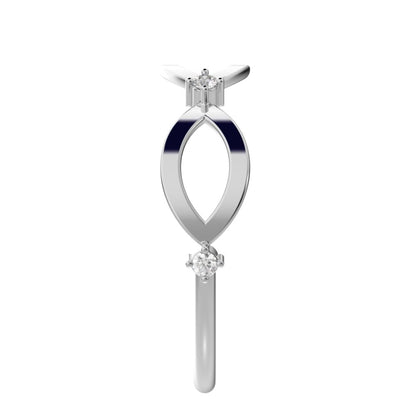0.06 ct Round Cut Moissanite dainty Minimalist eye infinity splint shank light 14K / 18K Solid White Gold everyday wedding band