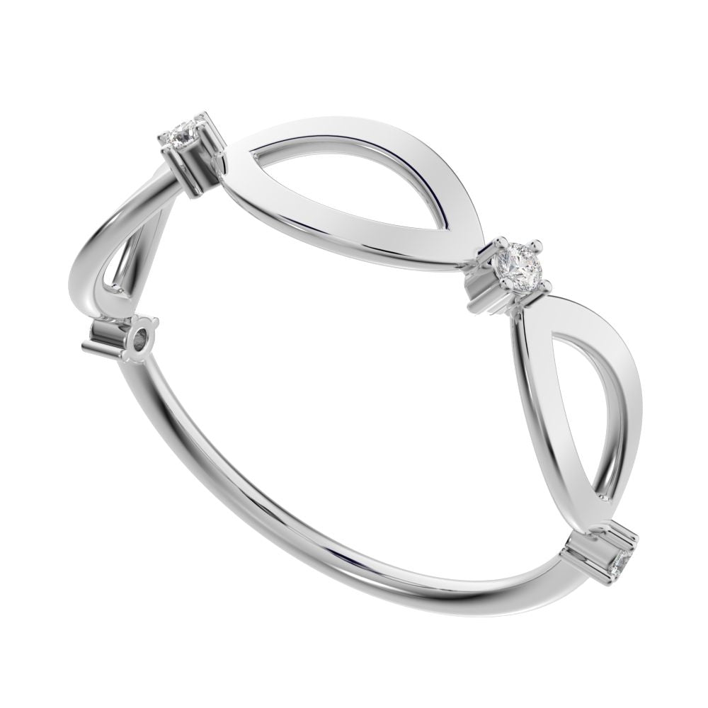 0.06Ct Round Cut Simulated Clear Diamond dainty Minimalist eye infinity splint shank light 14K / 18K Solid White Gold everyday wedding band