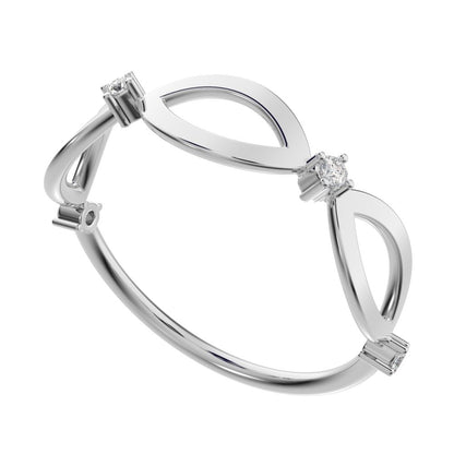 0.06 ct Round Cut Moissanite dainty Minimalist eye infinity splint shank light 14K / 18K Solid White Gold everyday wedding band