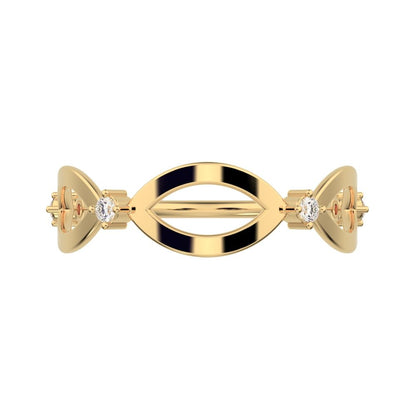 0.06 ct Round Cut Moissanite dainty Minimalist eye infinity splint shank light 14K / 18K Solid Yellow Gold everyday wedding band
