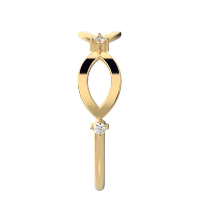 0.06 ct Round Cut Moissanite dainty Minimalist eye infinity splint shank light 14K / 18K Solid Yellow Gold everyday wedding band
