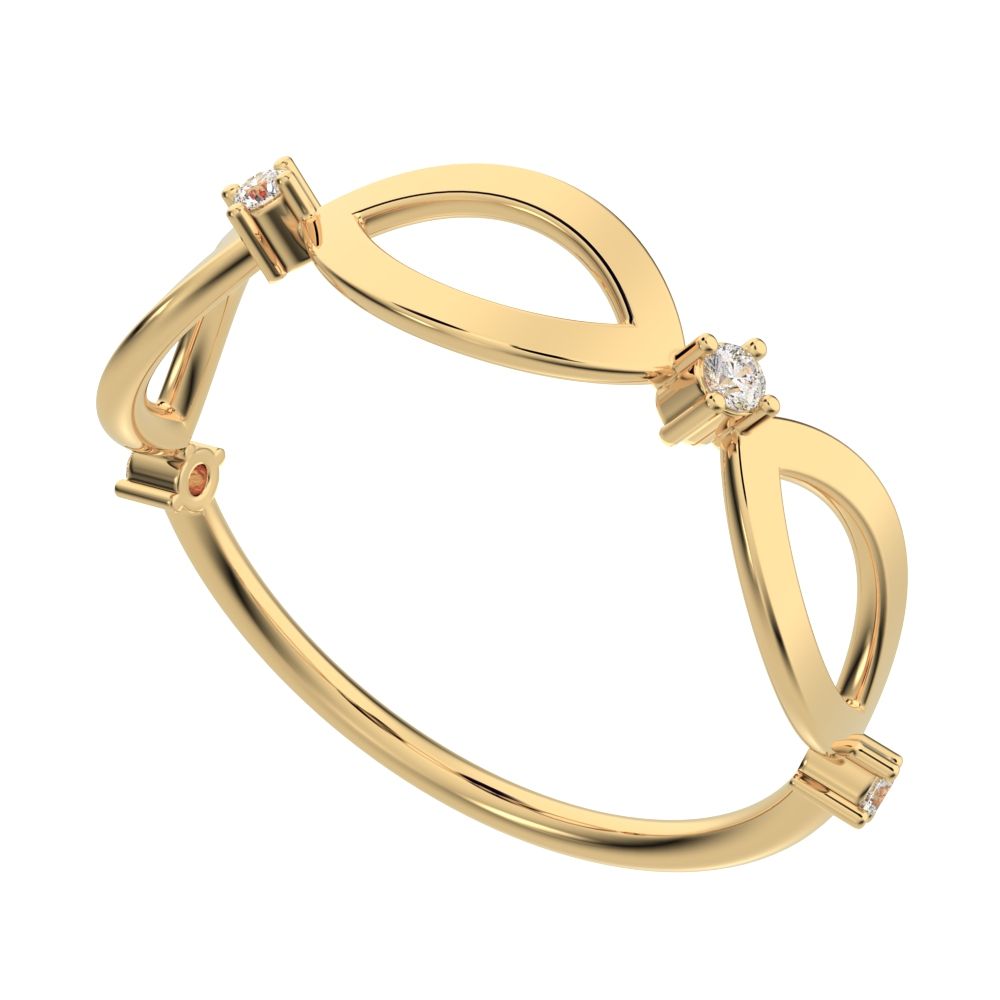 0.06 ct Round Cut Moissanite dainty Minimalist eye infinity splint shank light 14K / 18K Solid Yellow Gold everyday wedding band