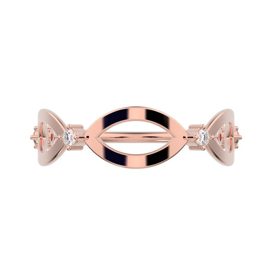 0.06 ct Round Cut Moissanite dainty Minimalist eye infinity splint shank light 14K / 18K Solid Rose Gold everyday wedding band