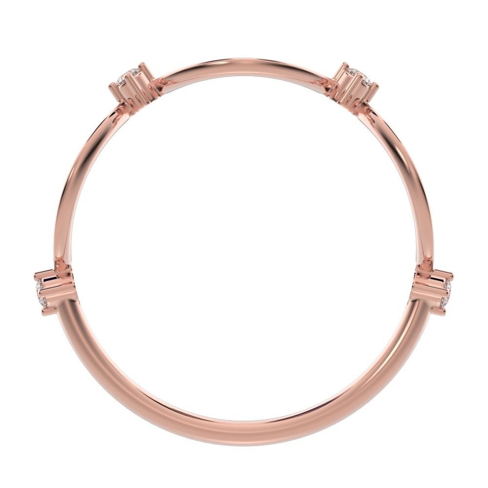 0.06 ct Round Cut Simulated Clear Diamond dainty Minimalist eye infinity splint shank light 14K / 18K Solid Rose Gold everyday wedding band