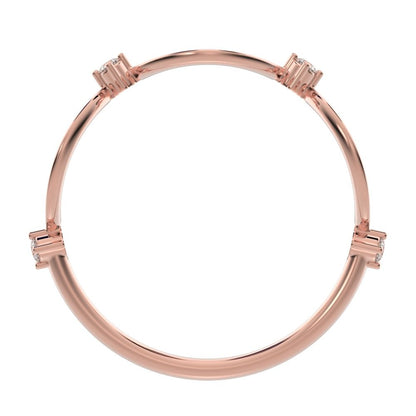0.06 ct Round Cut Simulated Clear Diamond dainty Minimalist eye infinity splint shank light 14K / 18K Solid Rose Gold everyday wedding band